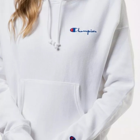 Champion Reverse Weave White Hoodie Small Classic Pullover Sweater Logo Embroide - Picture 3 of 12